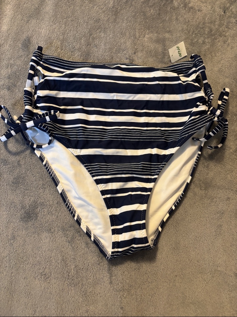 aerie Navy and White Striped High-Waist Bikini Bottoms